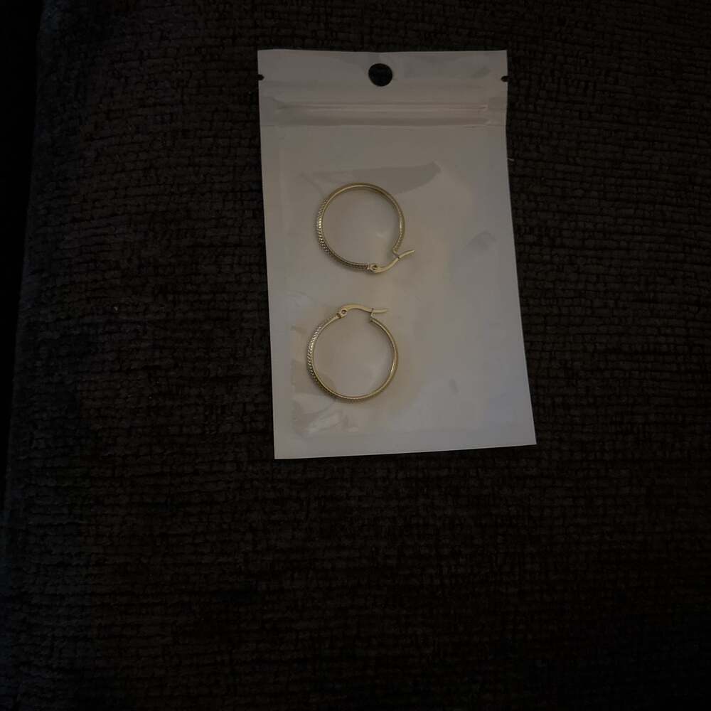 Textured Gold Tone Double Hoop Earrings
